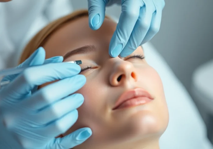 Expertly administering Botox Behandlung to reduce wrinkles in a serene clinic setting.