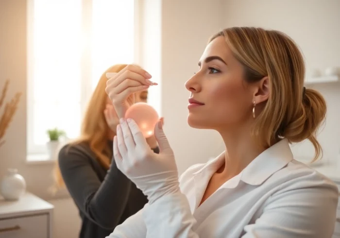 Patient receiving a Botox Behandlung in a modern clinic with a friendly practitioner.