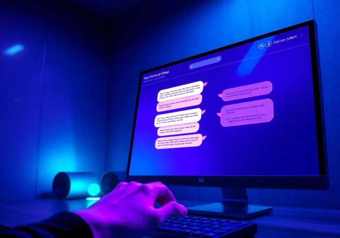 A futuristic computer screen showing an AI chat interface with vibrant colors and modern design.