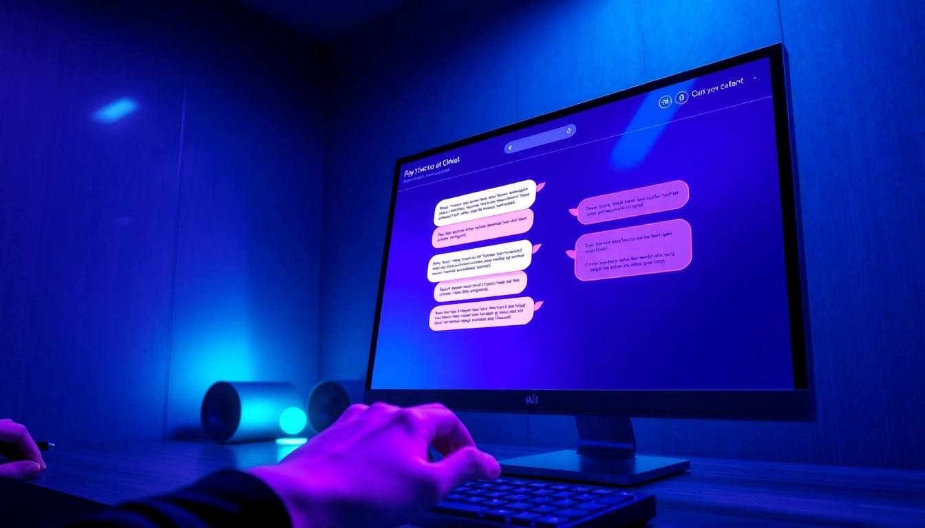 A futuristic computer screen showing an AI chat interface with vibrant colors and modern design.