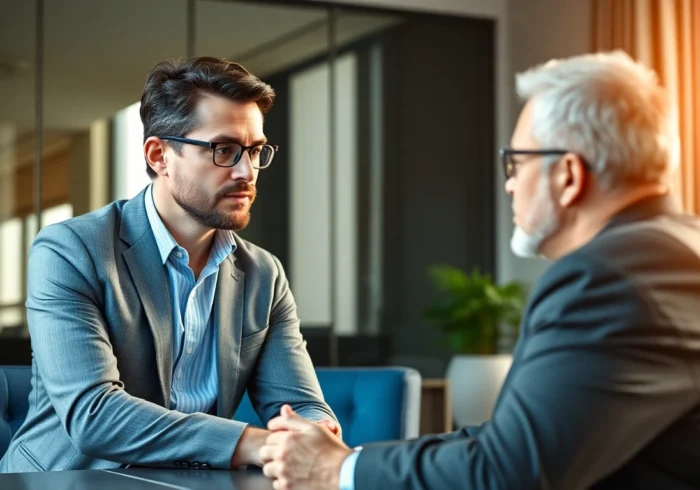Executive Coaching session with a confident coach supporting a leader’s growth and decision-making skills in a professional setting.