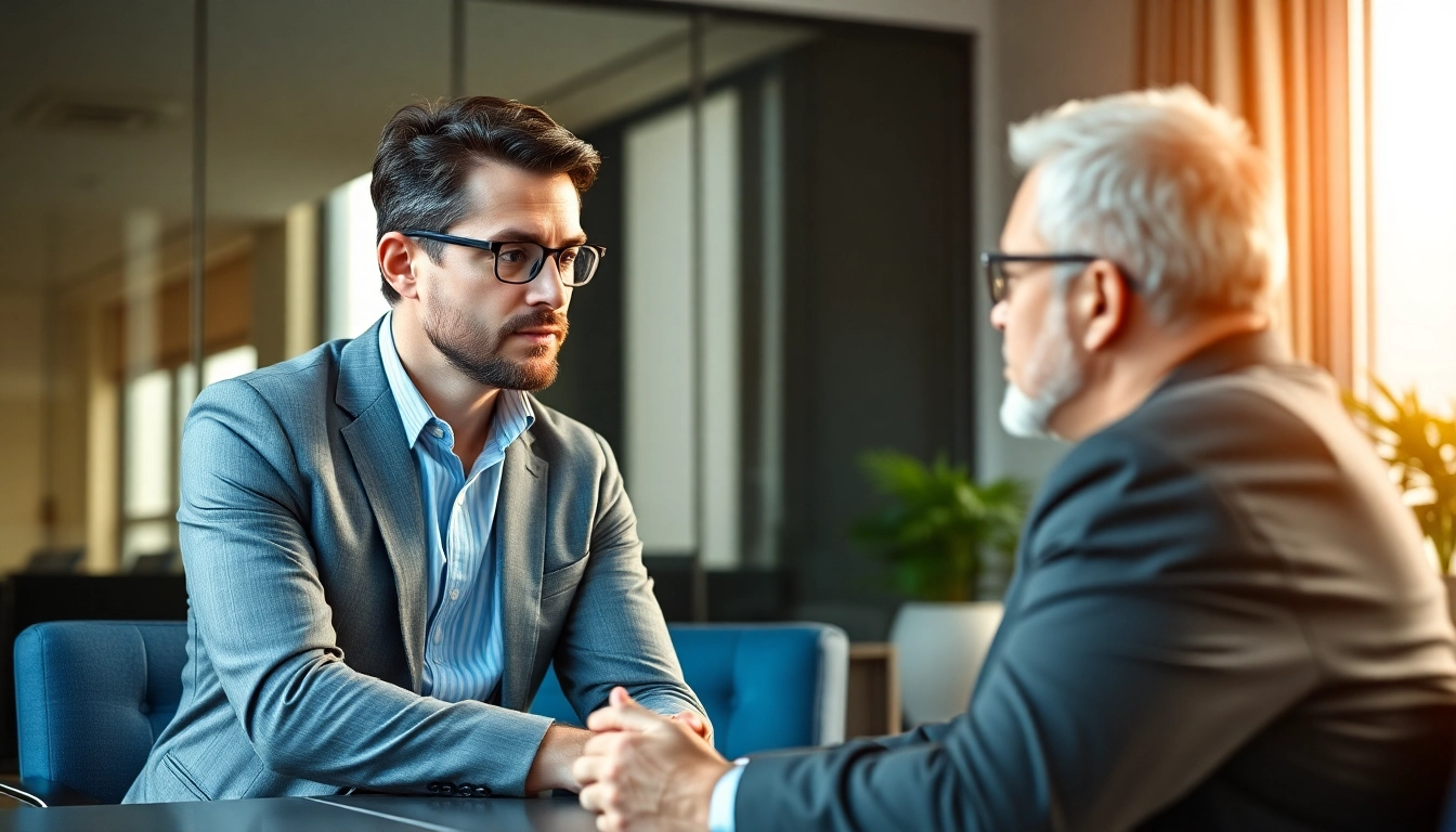 Executive Coaching session with a confident coach supporting a leader’s growth and decision-making skills in a professional setting.