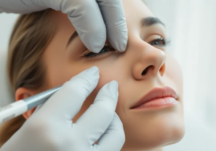 Administering Botox zuerich behandlung in a serene clinic setting, focusing on elegance and professionalism.