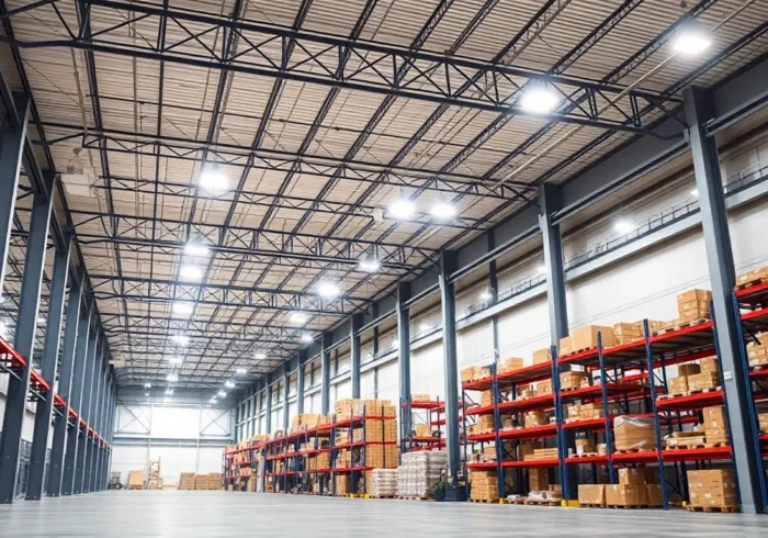 Moderne Industriehalle mit LED-Beleuchtung