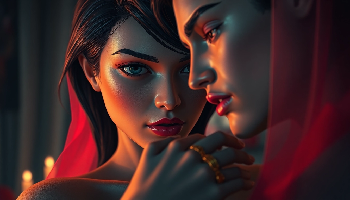 Close-up of an expressive AI character in a sensual, intimate setting with warm lighting and realistic textures.