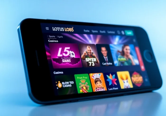 Lotus 365 online betting platform smartphone screen showcasing live sports and casino games for Indian users.