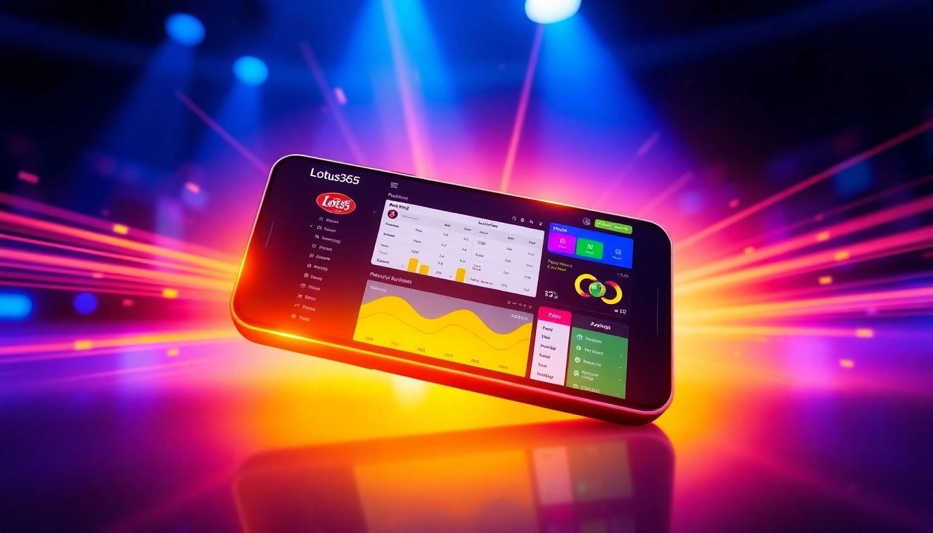 Lotus365 betting platform displayed on smartphone with vibrant visuals and user interface, highlighting online gaming and sports betting features for Indian users.