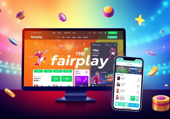 Fairplay online betting platform shown on mobile and desktop screens, highlighting sports betting and casino games for Indian users.