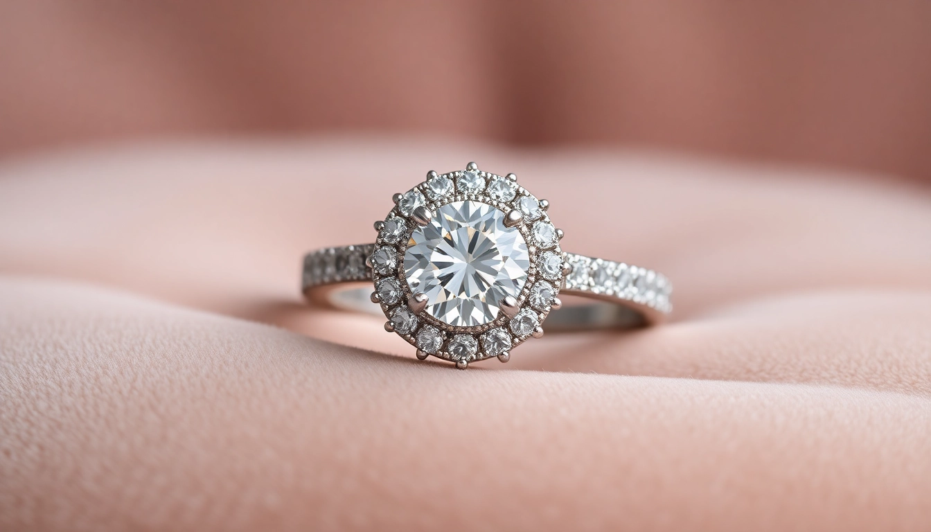Elegant halo engagement rings with dazzling diamonds encircling the center stone, boosting sparkle and brilliance.