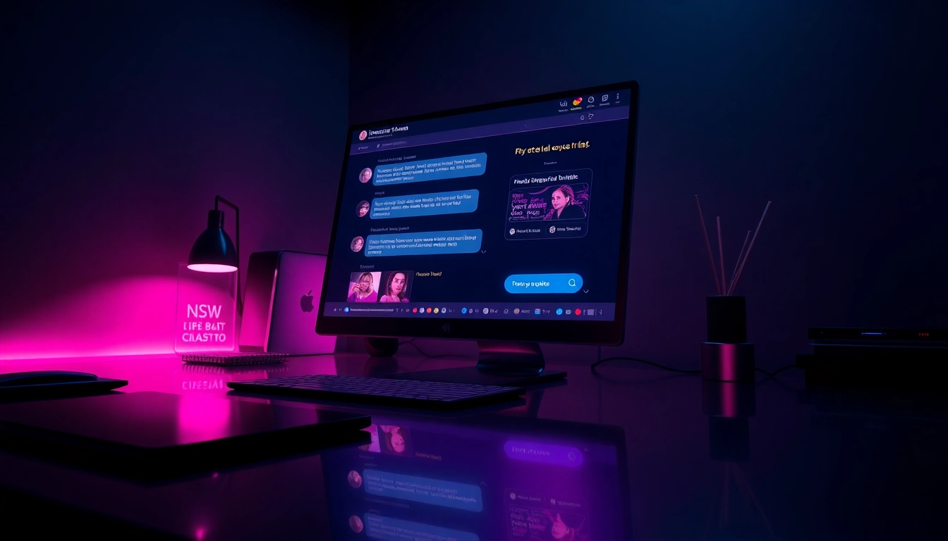 Close-up of a computer screen showcasing a NSFW AI chat interface with neon accents and reflective surface.
