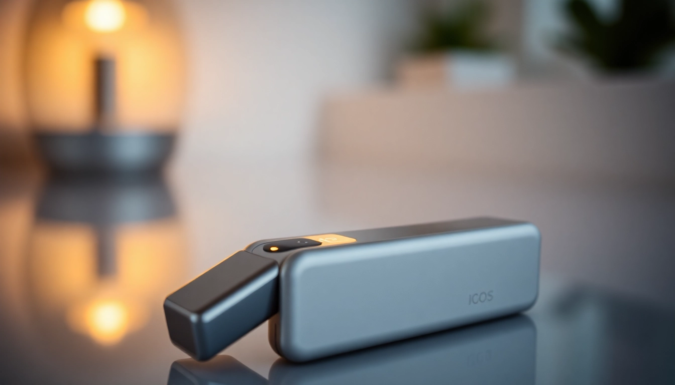 IQOS ILUMA device being used with glowing induction heating in a contemporary setting to showcase advanced heated tobacco technology.