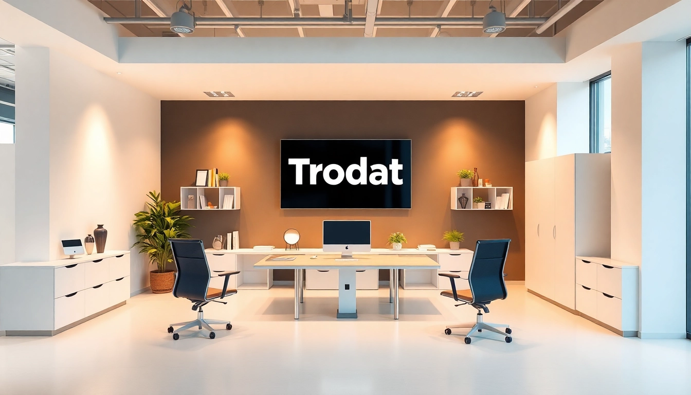 Explore pieczątki online with high-quality Trodat and Colop stamps showcased in a modern office setting.