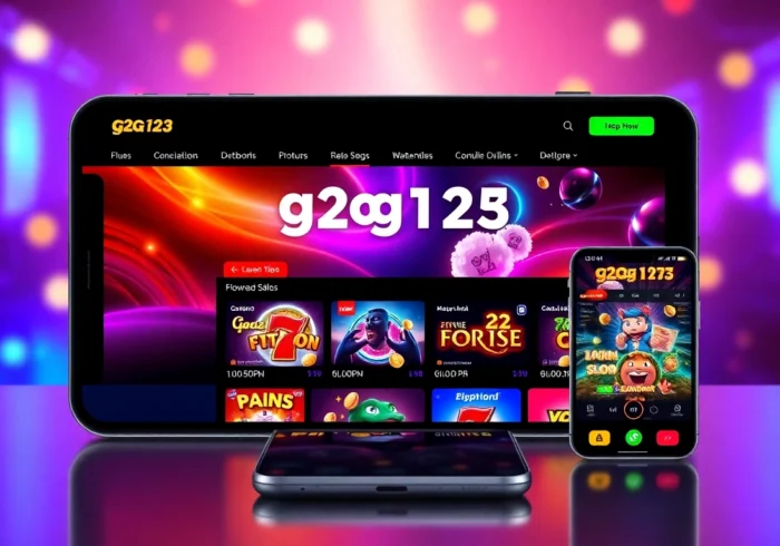 G2G123 slot website featured on a smartphone with bright graphics and engaging casino elements.