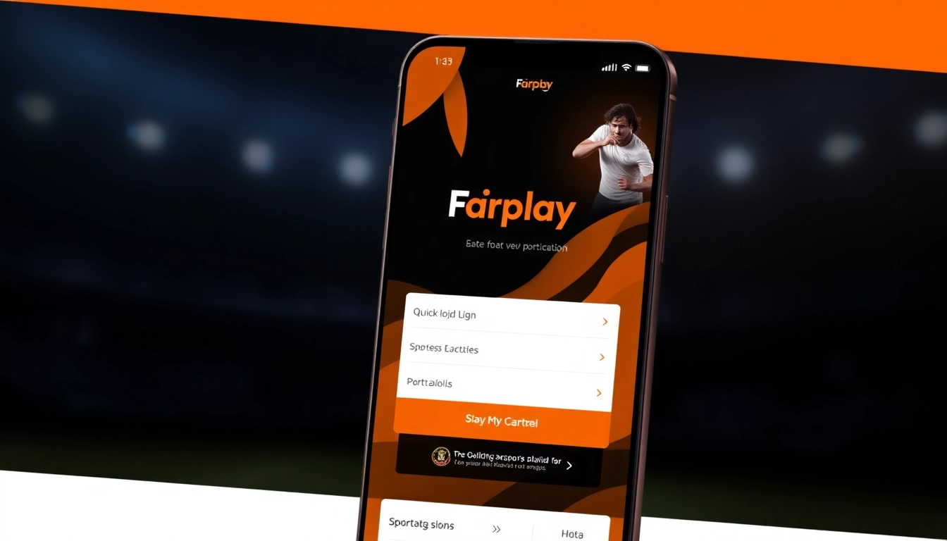 Fairplay login page featuring vibrant orange and black theme, easy sign-in, and sports highlights for users in India.