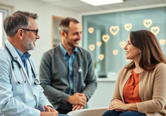 Fecondazione eterologa depicted as a caring medical session with fertility specialists guiding