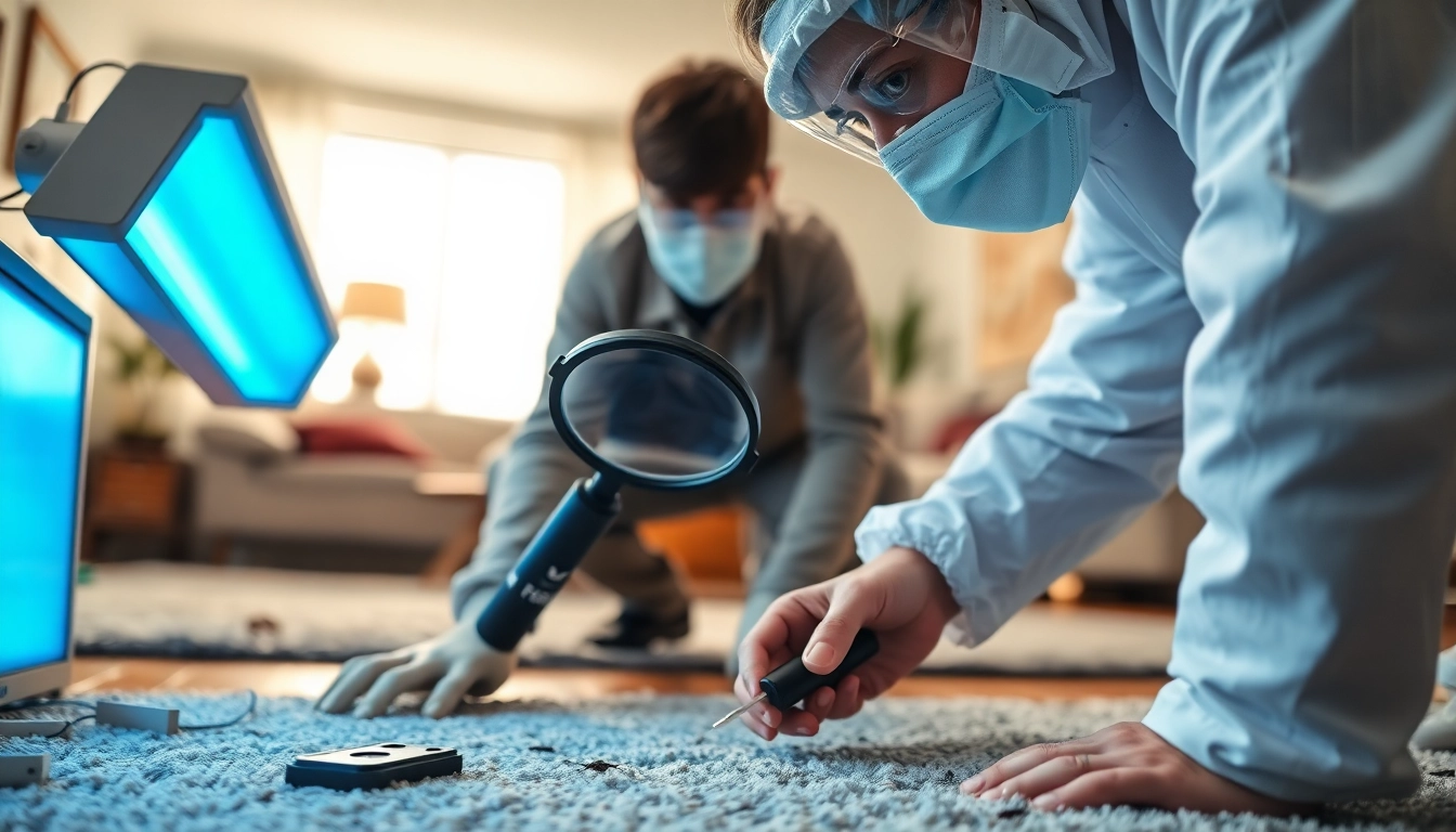 Professionele ongediertebestrijder die een woning inspecteert op vlooien