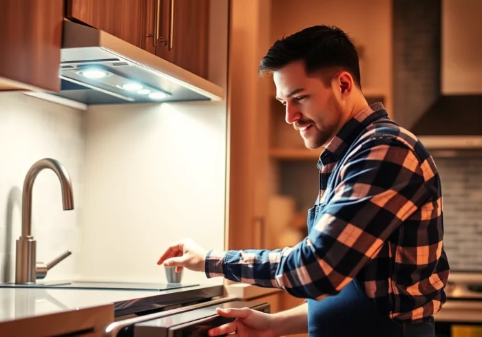 Professional appliance repair Hamilton experts fixing a refrigerator in a modern kitchen to