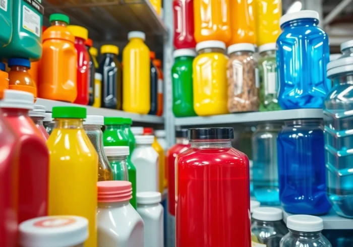 High-quality plastic shishe bottles and glass jars displayed in a well-organized retail
