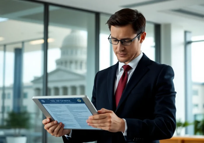 Latest Govt Jobs opportunities shown on a digital device with a professional reviewing in an