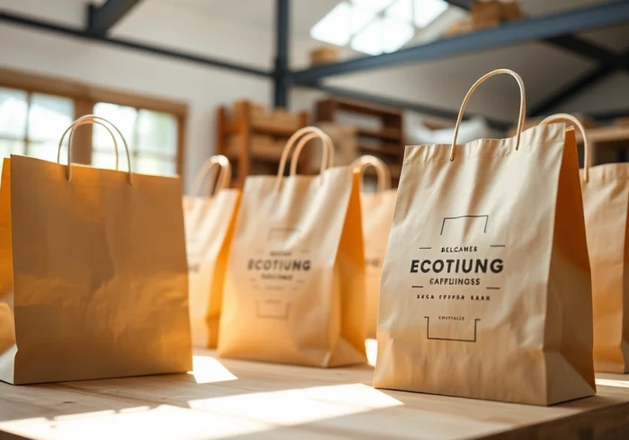 Designers creating eco-friendly torba papierowa bags in a modern packaging facility for retail use