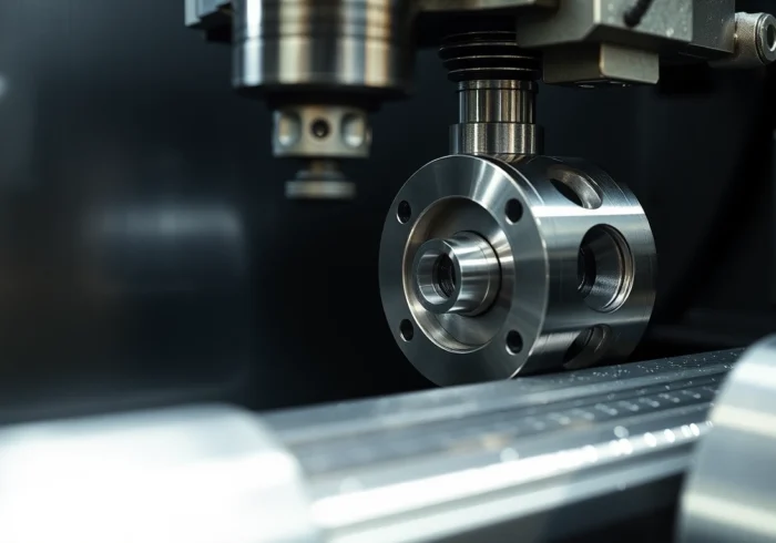 Toczenie CNC process showcasing precise metal turning of aluminum components in industrial