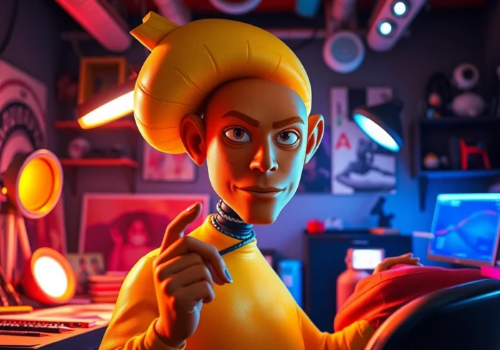 Nano Banana AI editing a realistic 3D character in a vibrant digital art studio for stunning results