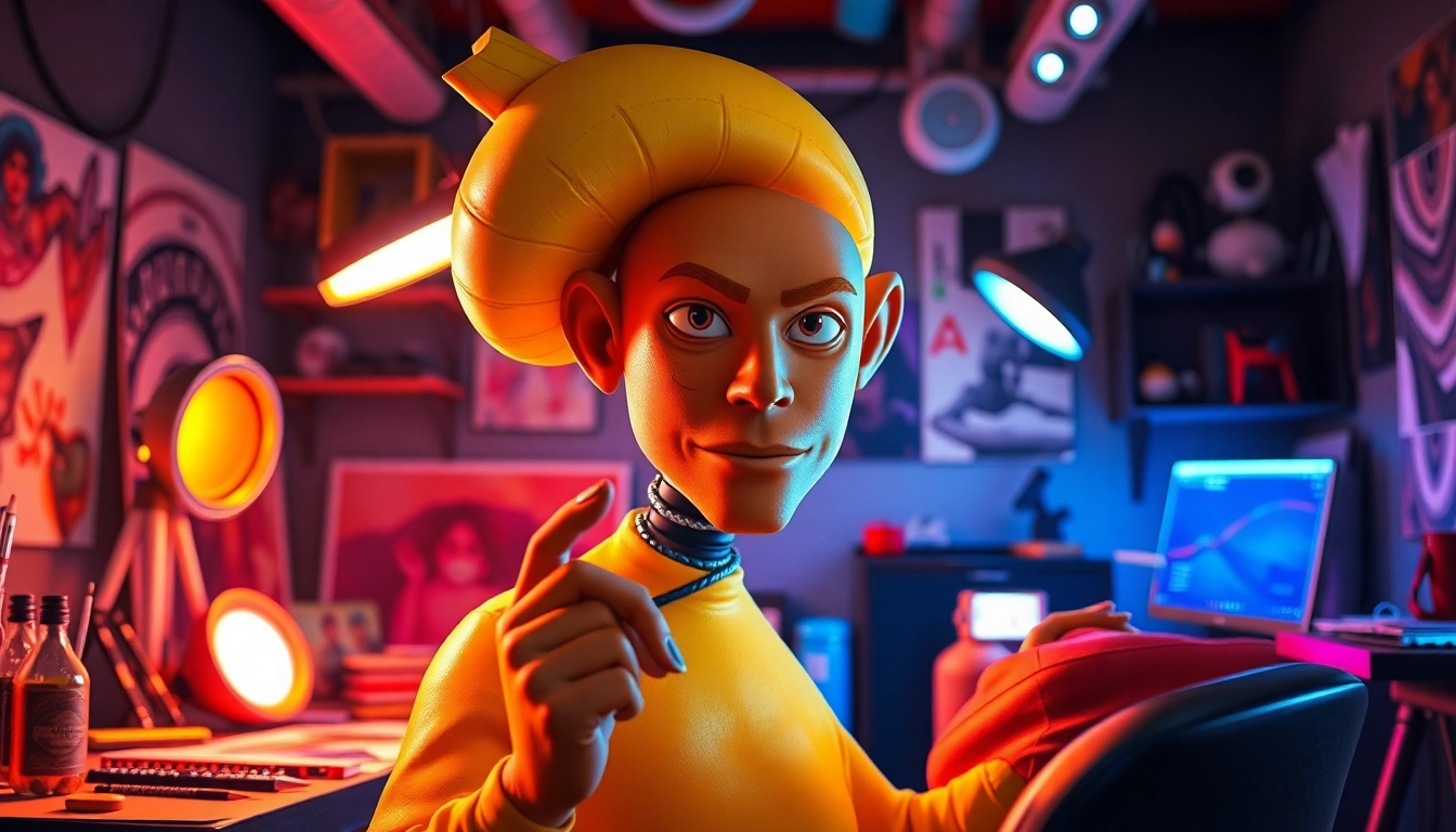 Nano Banana AI editing a realistic 3D character in a vibrant digital art studio for stunning results
