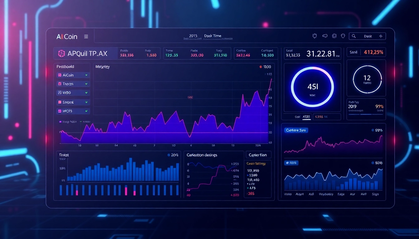 High-tech AICoin trading dashboard showcasing live market charts and AI analytics for investors