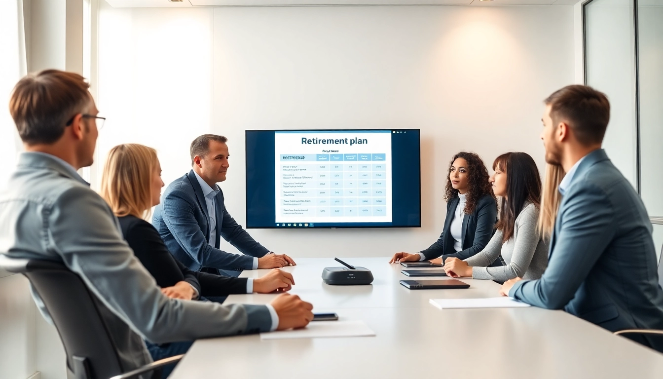 Professionals analyzing group retirement services options during a strategic meeting to enhance