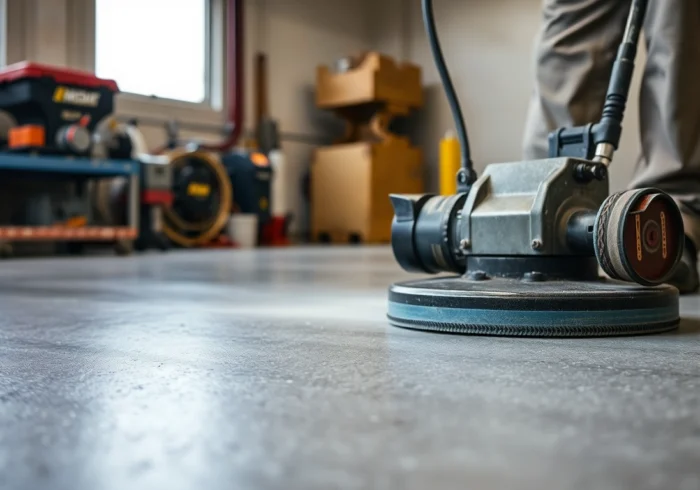 Concrete grinding Birmingham experts demonstrate precise floor smoothing with industrial