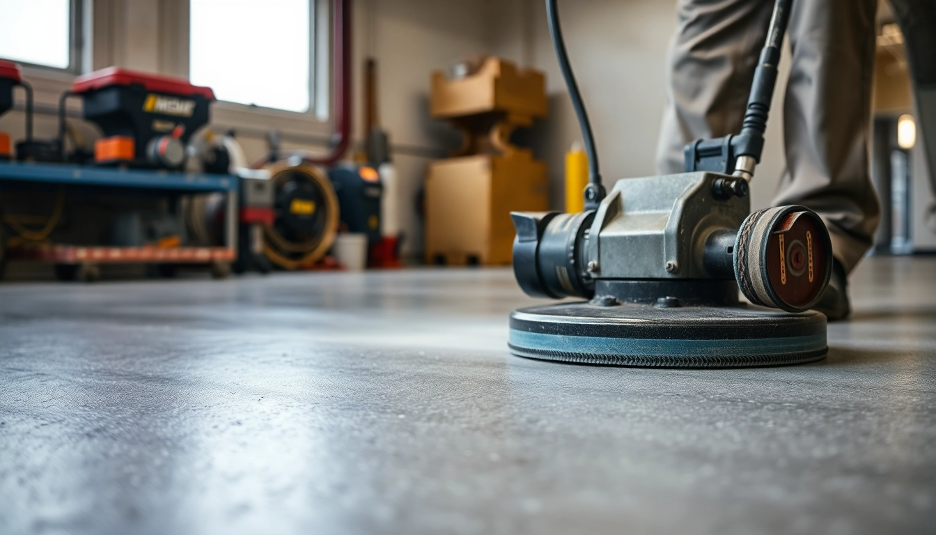 Concrete grinding Birmingham experts demonstrate precise floor smoothing with industrial