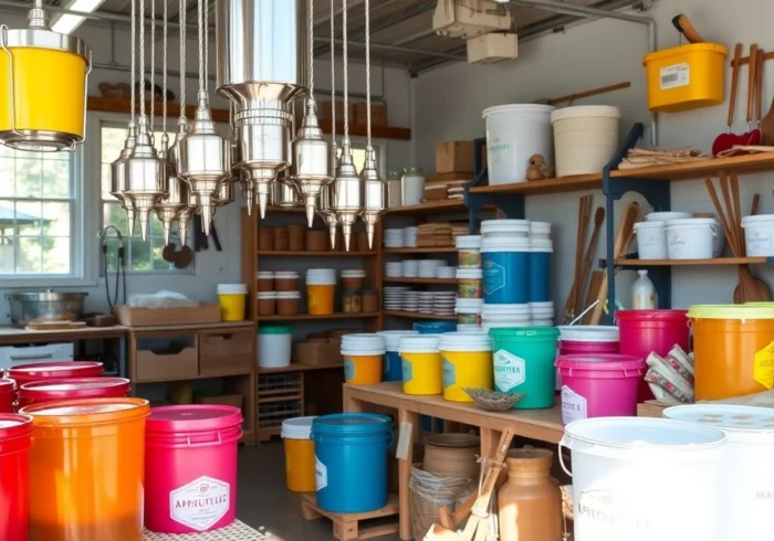 Shop of tienda del apicultor-apidroches showcasing stainless steel drip support, honey buckets,