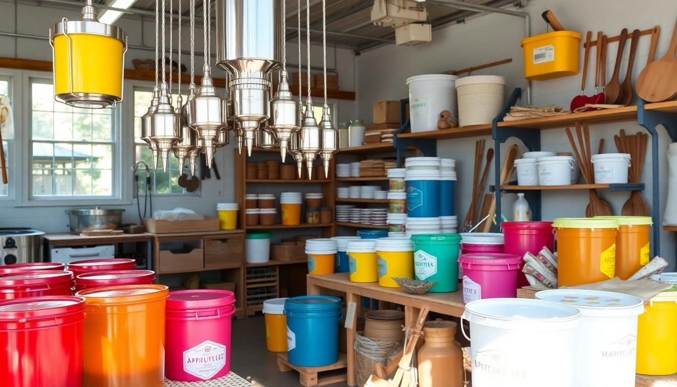Shop of tienda del apicultor-apidroches showcasing stainless steel drip support, honey buckets,